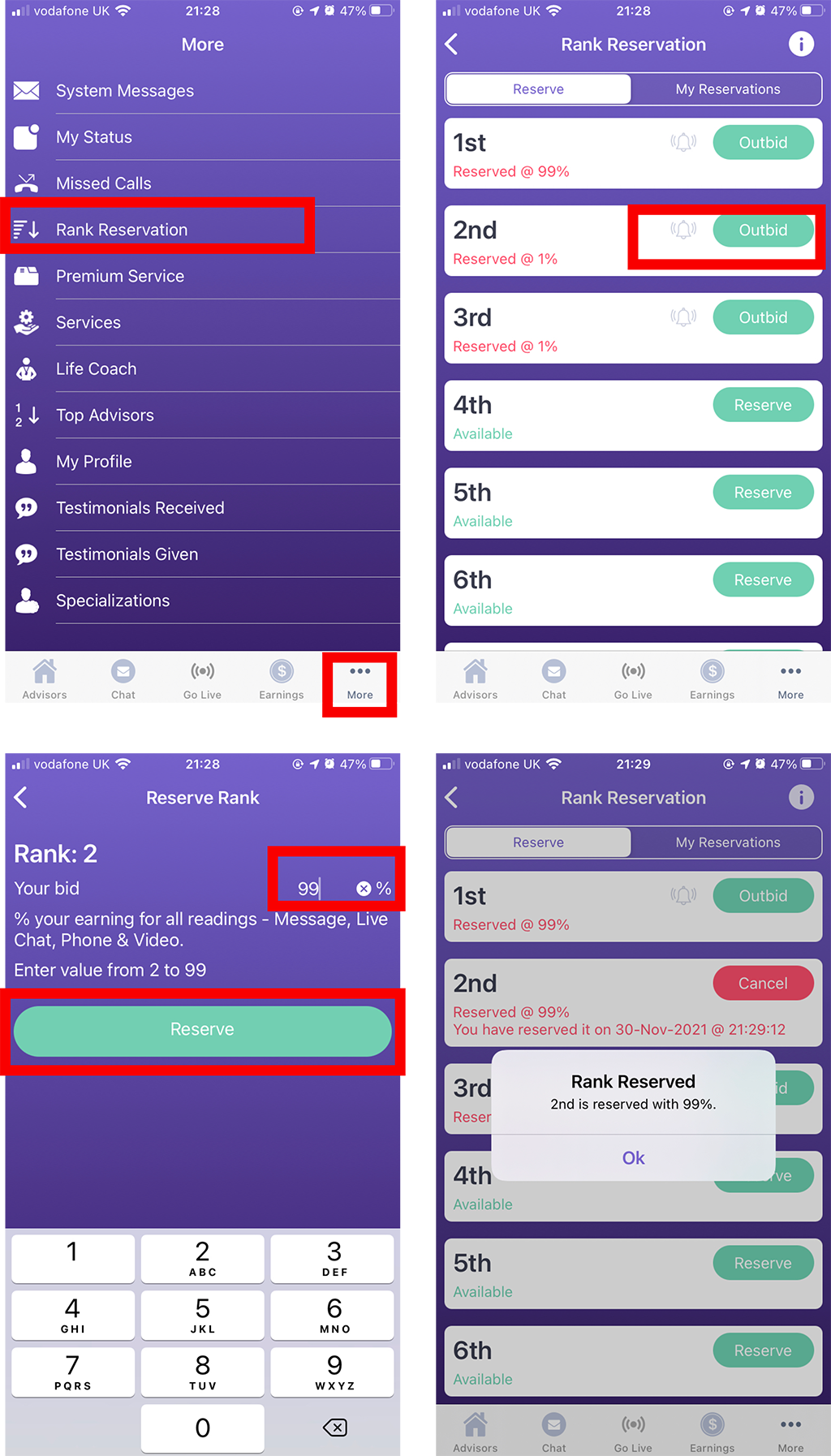 How To Reserve Rank On Live Psychic Chat App